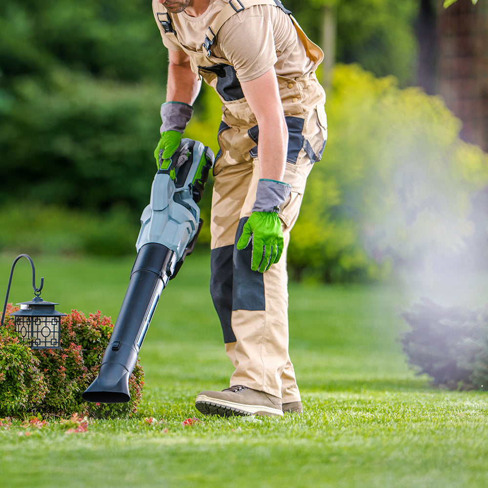 Blowing clippings off paths and patios