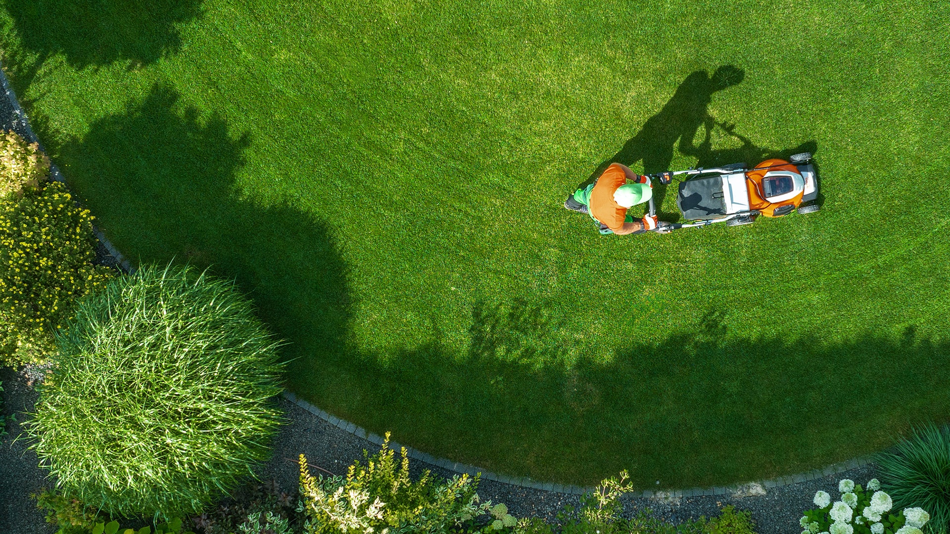 Aerial view of a beautifully maintained lawn